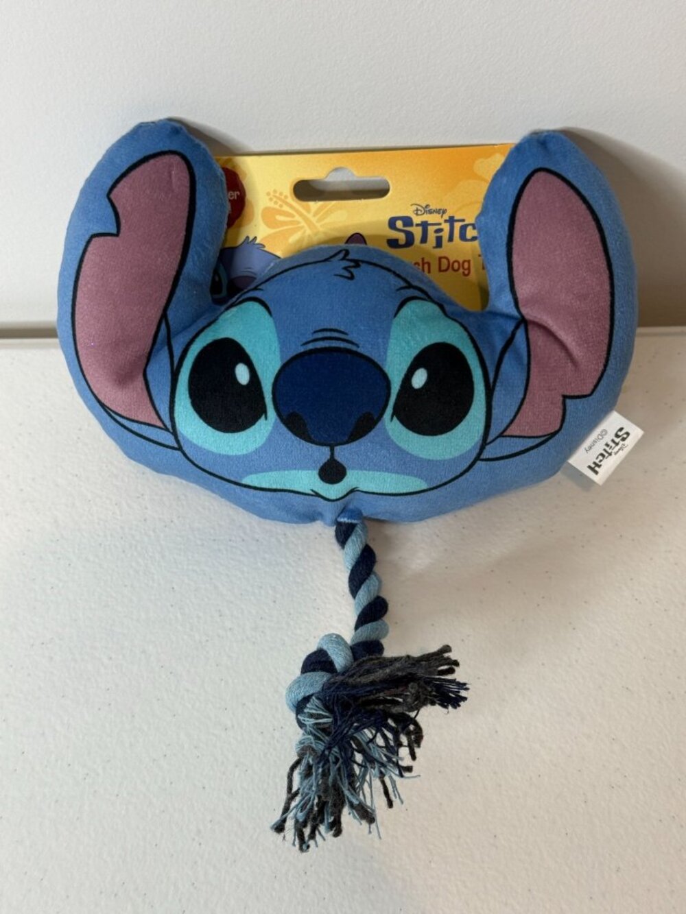 Disney Stitch Plush Dog Toy Rope Tug Squeaker Blue Character New